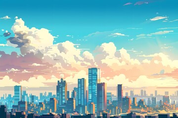 Fototapeta premium Cityscape with a Stunning Sunset