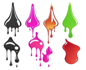 set beautiful colored ink drops. Isolated transparent background