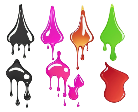 set beautiful colored ink drops. Isolated transparent background - Powered by Adobe