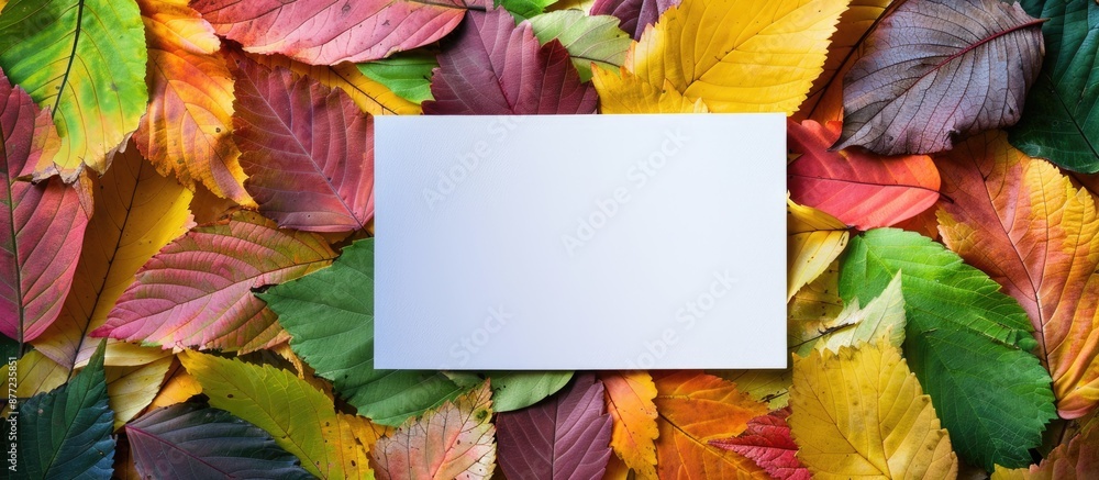 Poster a vivid display of colorful leaves surrounds a blank card perfect for greeting cards or invitations 