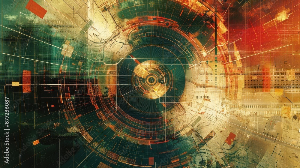 Poster abstract digital technology background. 3d rendering toned image double exposure