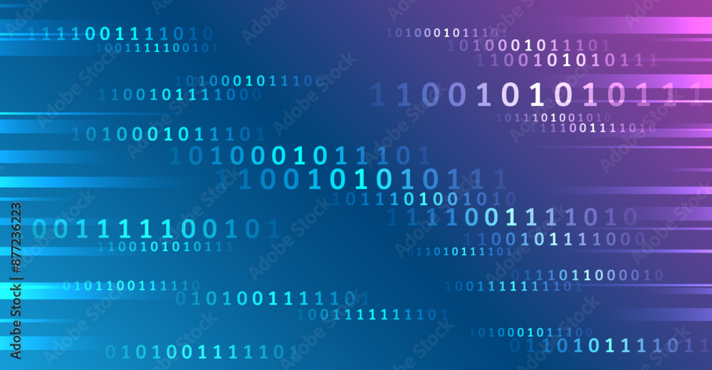 Leinwandbilder Program code. Computer background of numbers. Flying data illustration. Analytics, sorting, structuring, transferring information. Blue background with data flow. Binary code, artificial intelligence.