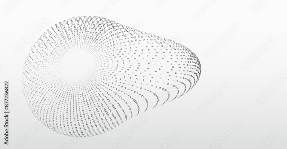 Aufkleber Grey background with data flow. Binary code, artificial intelligence. Program code. Computer background of numbers. Disk consisting of data. Analytics, sorting, structuring, transferring information.
