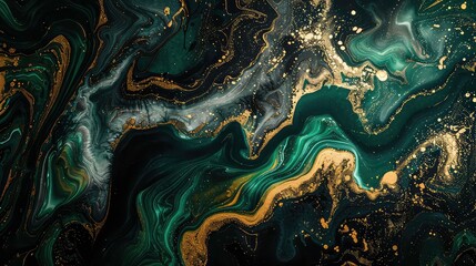 Background green gold abstract texture marble pattern liquid ink paint. Dark background green gold luxury stone wallpaper golden watercolor foil agate black art design emerald color fluid water modern