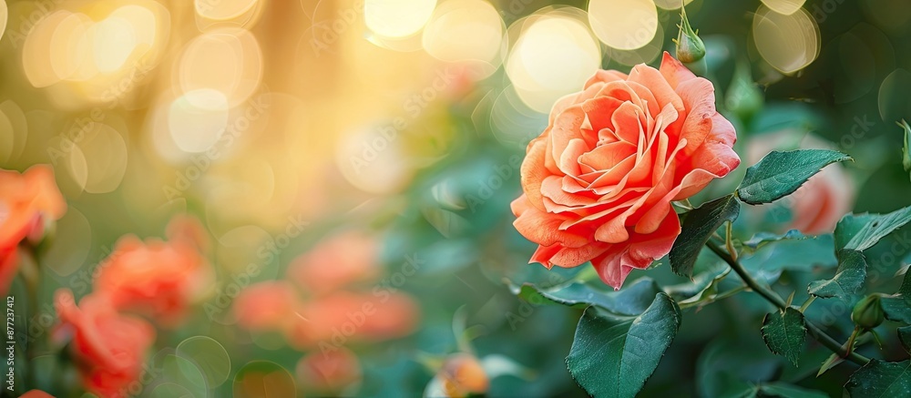 Leinwandbilder A single color picture of a rose in a garden with a blurred background and space for adding text or other images. with copy space image. Place for adding text or design