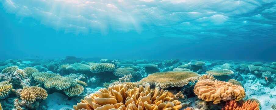 Coral reef with protected marine zones, natural habitat preservation, sustainable ocean management