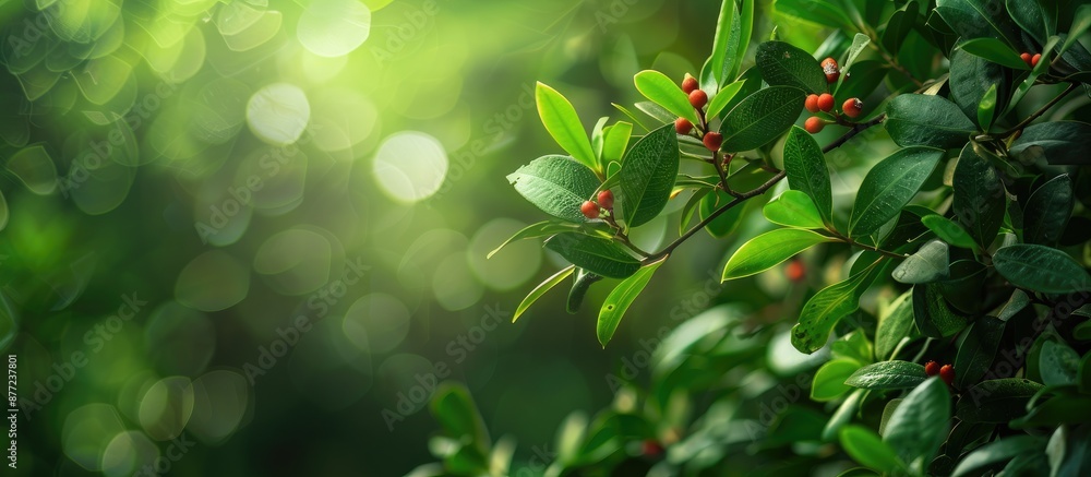 Aufkleber Ilex branch without red berries showcasing shiny evergreen leaves with visible spikes ideal for copy space image