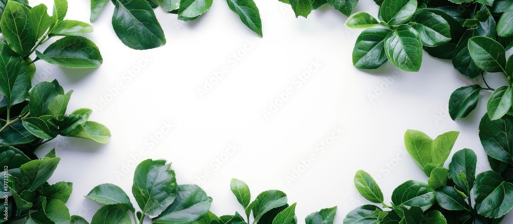 Aufkleber green leaves shaped to form a frame against a white backdrop perfect as a copy space image