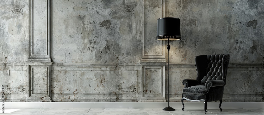 Aufkleber an elegant interior setting featuring a lamp and a dark armchair with copy space image available