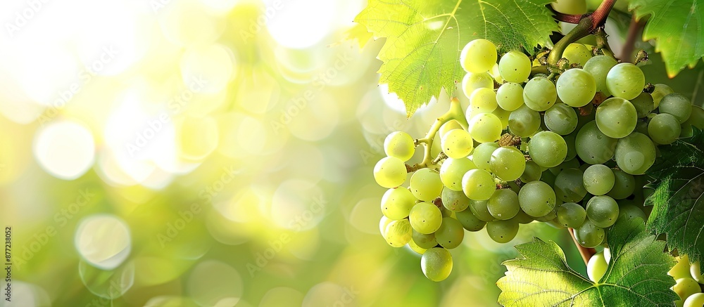 Poster grapes bunch with green leaves on vine ideal for copy space image