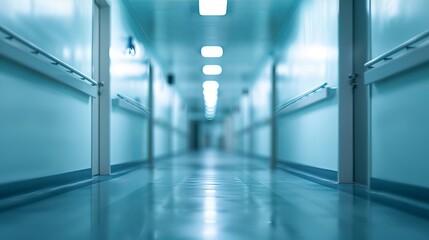 Fototapeta premium Abstract Defocused Blurred Technology Space Background in Modern Medical and Hospital Corridor