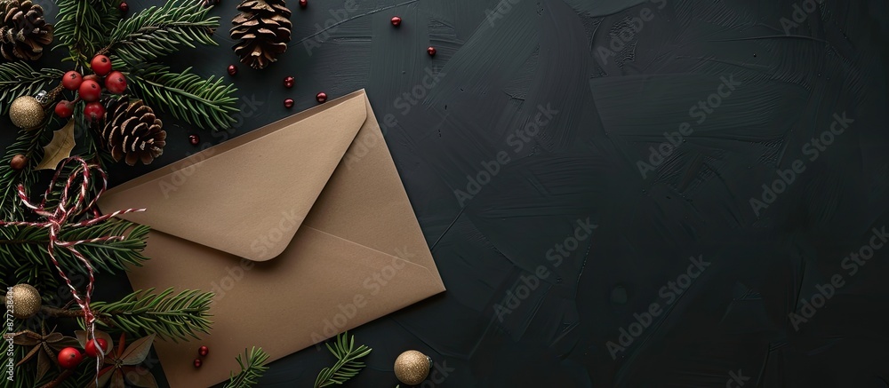 Poster a dark background holds a christmas themed letter or envelope mockup hinting at new year greetings p