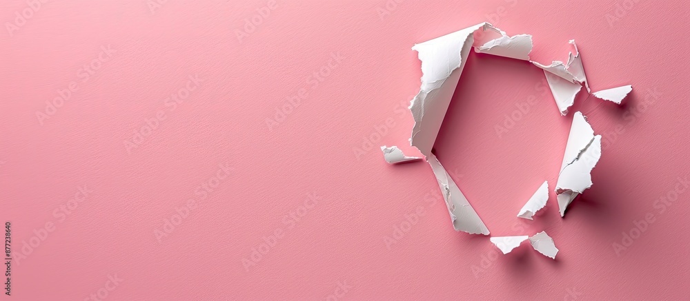 Poster pink background with a hole in white paper suitable for a copy space image