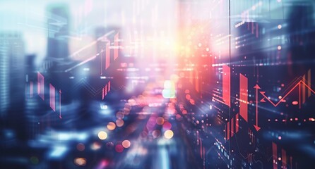 Obraz premium Abstract Cityscape with Financial Data Overlay