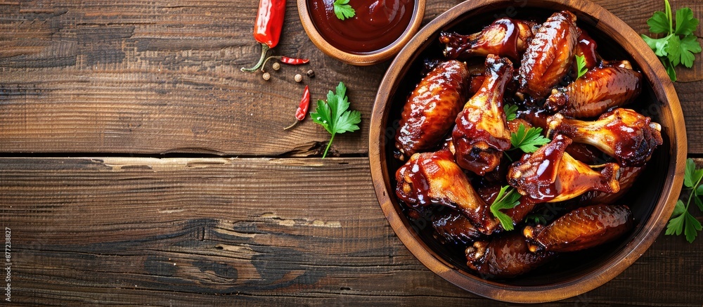 Aufkleber barbecue chicken wings on a rustic wooden table with a spacious copy space image