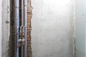 interior of the apartment without decoration in gray colors. rough finish