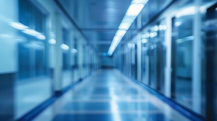 Fototapeta premium Abstract Defocused Blurred Technology Space Background in Modern Medical and Hospital Corridor