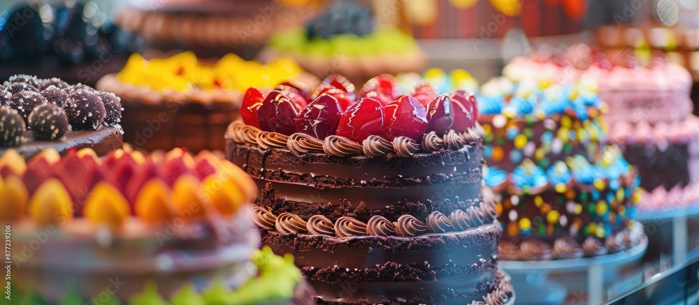 Fototapete colorful and visually striking cakes including a decadent chocolate cake creating a stunning display