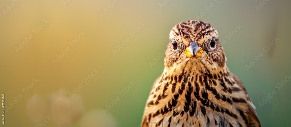 Poster Eurasian skylark bird with copy space image looking directly at the camera