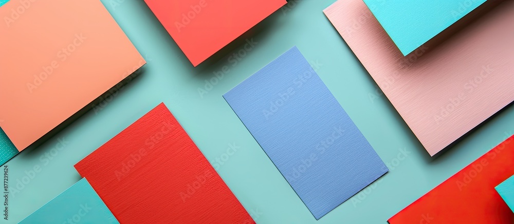 Poster A business card mockup displayed on a colorful background in a flat lay style with copy space for text