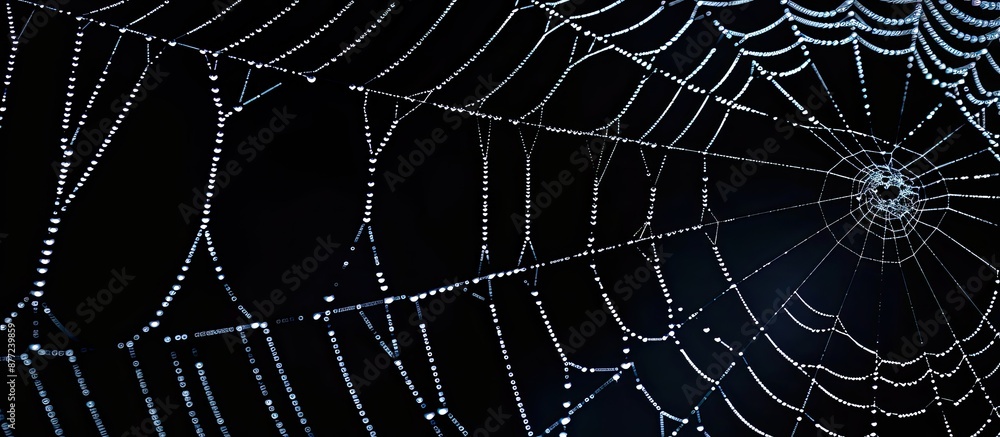Poster Capture a spider s web s intricate details set against a dark backdrop ideal as a background for Halloween designs needing copy space image