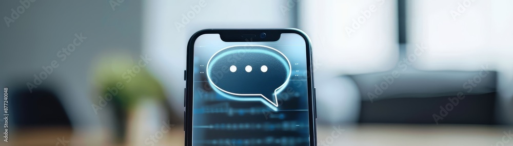 Poster smartphone screen displaying a chat message icon on a blurred background.