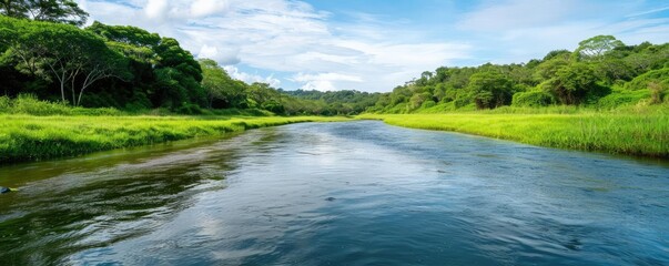 Obraz premium Riverside ecosystem with sustainable conservation practices, natural habitat preservation, eco-management