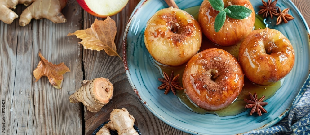 Aufkleber a homey recipe featuring baked apples on a blue plate adorned with honey cinnamon and ginger placed 