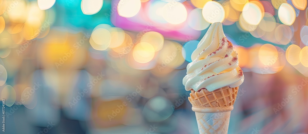 Aufkleber Yogurt ice cream cone with a blurred background and a spacious area for adding images. with copy space image. Place for adding text or design