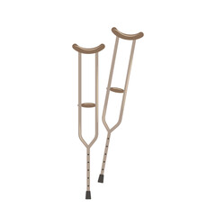Classic vintage wooden crutches, medical physiotherapy device flat cartoon vector illustration