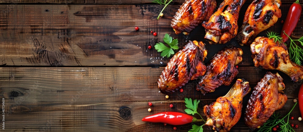 Aufkleber barbecue chicken wings on a rustic wooden table with a spacious copy space image