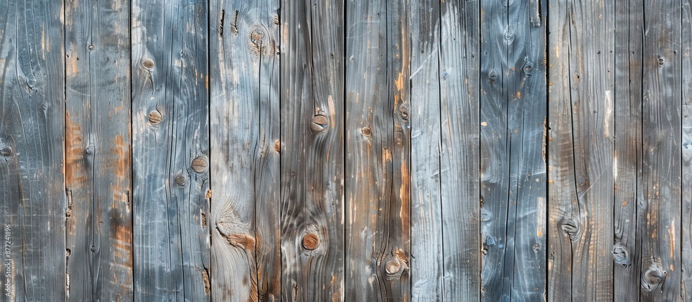 Poster Old gray wooden boards providing a background with room for a copy space image in a flat lay arrangement