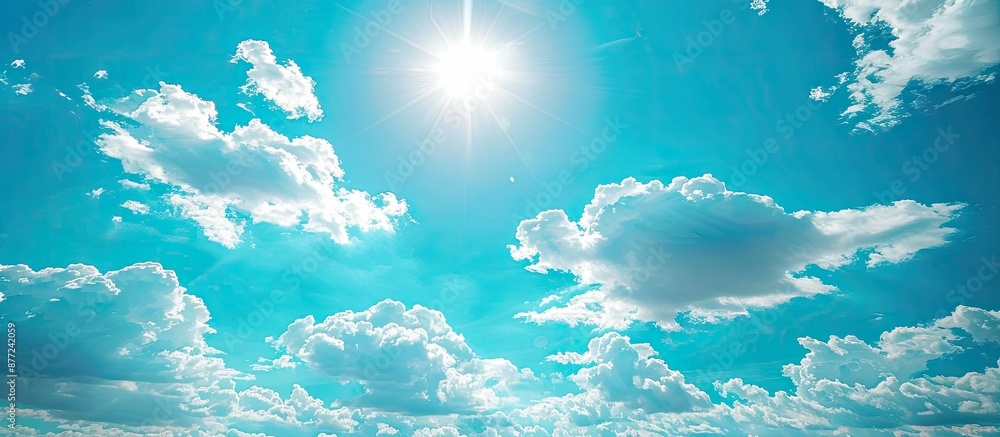 Aufkleber A sunny summer day with a clear blue sky fluffy white clouds and a serene atmosphere ideal for a message or idea placement in a copy space image
