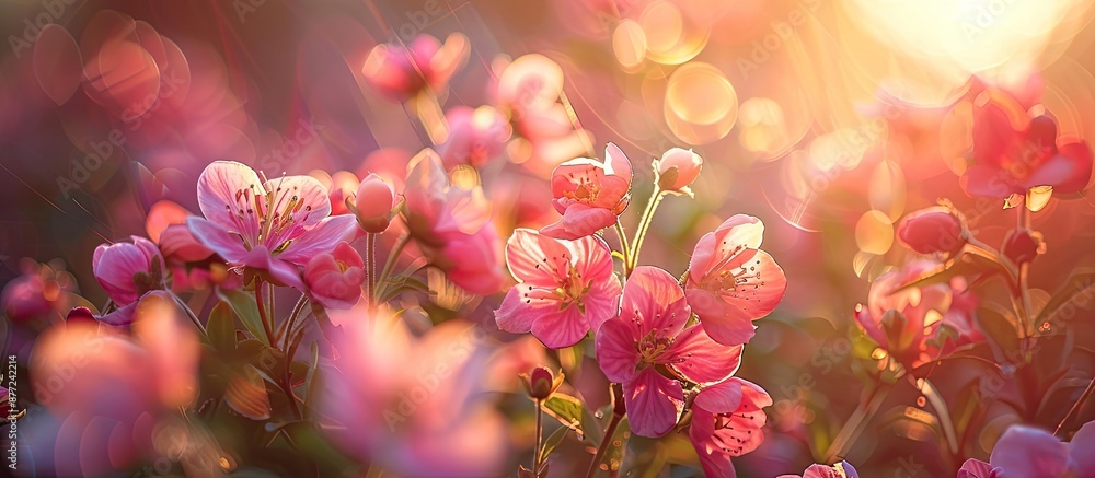 Poster collection of flowers under the warm glow of sunlight creating a picturesque scene with copy space i