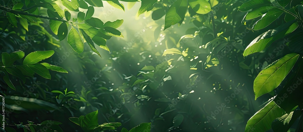 Leinwandbilder sunlight filtering through a canopy creating a vibrant backdrop of green foliage with ample copy spa