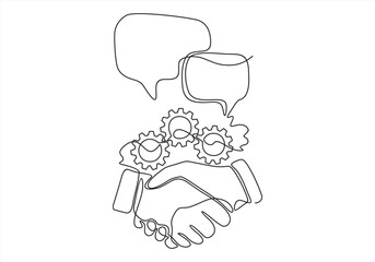 One continuous line of Two people shaking hands to make a deal for a new job. Diversity concept.