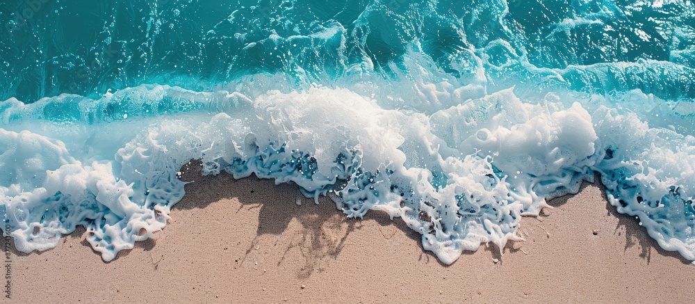 Fototapete beach scene with waves hitting the shore in a picture with blank space for text. with copy space ima