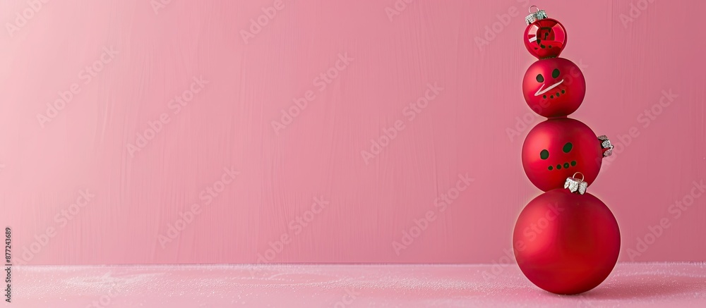 Poster Minimal Christmas concept with red snowman ornaments on a pastel background perfect for a festive copy space image