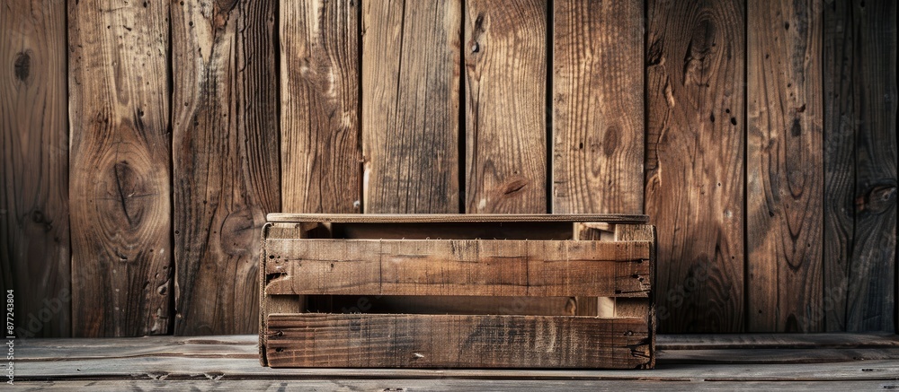 Poster Wooden background with an empty wood crate providing copy space image