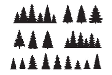 Obraz premium Vintage trees, forest silhouettes set. outline of a coniferous forest. Isolated. 