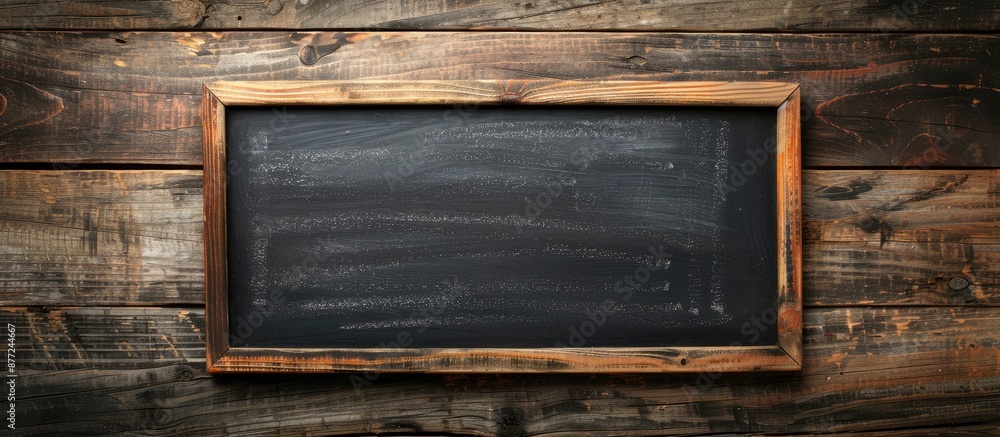 Aufkleber View from above of a back to school chalkboard on a wooden surface with a horizontal orientation in an abstract background providing ample copy space image