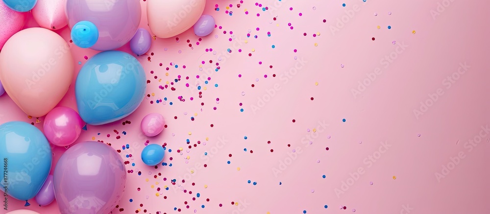 Poster party themed frame with balloons on a pink backdrop ideal for a copy space image