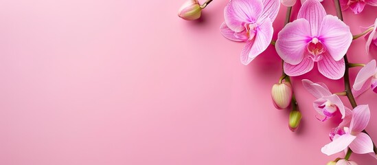 Pink orchid on a blank background with space for text or other elements commonly referred to as a copy space image