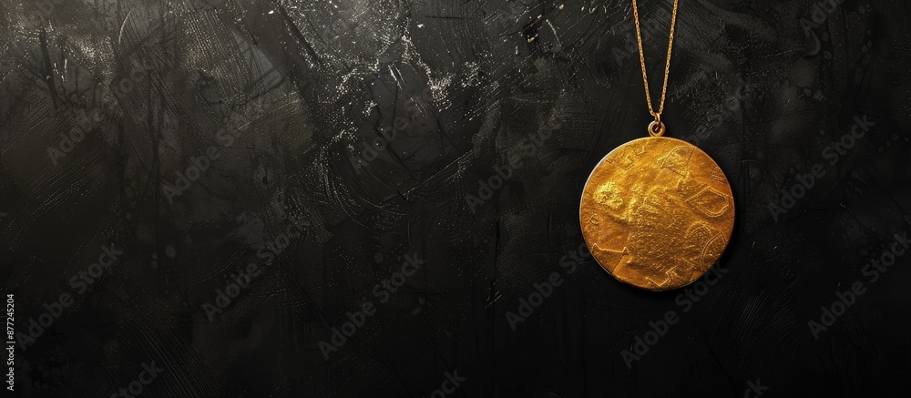 Aufkleber Top view of a gold medal against a black backdrop with available copy space for a design symbolizing victory