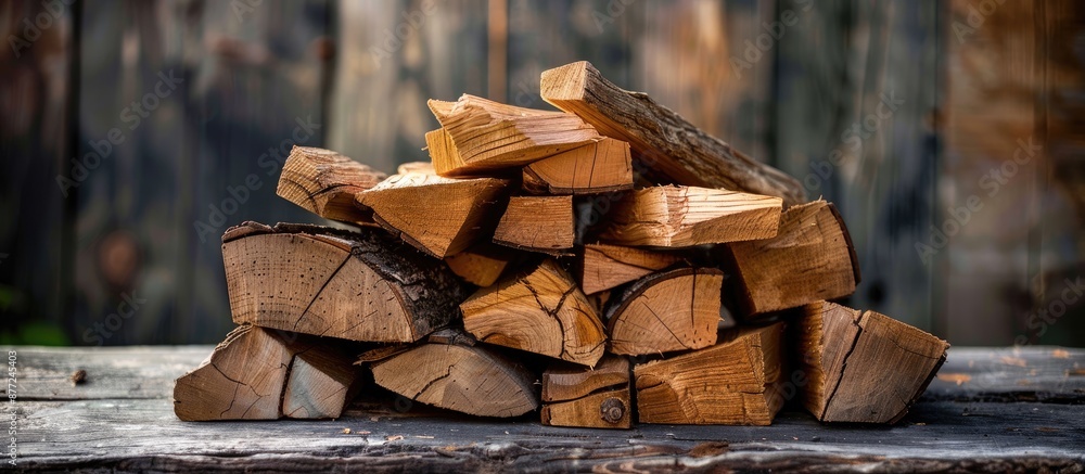 Aufkleber chopped oak firewood arranged in a rustic setting with a natural background perfect for a copy space