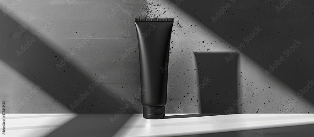 Poster mockup for skincare and cosmetology products presenting an unbranded black plastic tube ideal for te