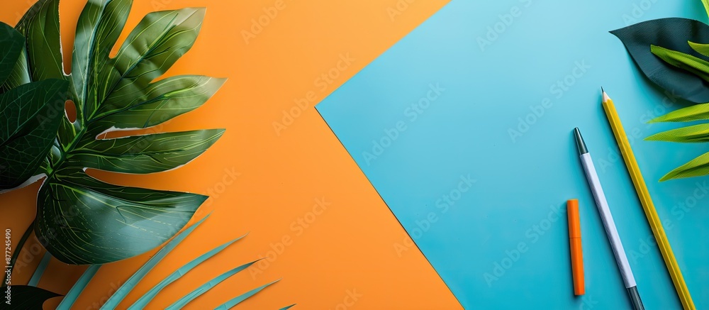 Poster Business stationery displayed with empty space for text or design on a paper backdrop with a copy space image