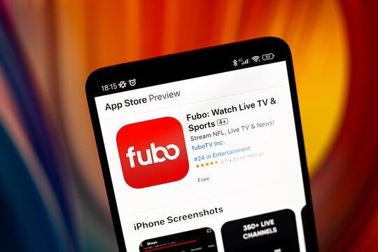 July 8, 2024, Paraguay. In this photo illustration, the Fubo app is seen on the Apple Store download page on the smartphone screen.