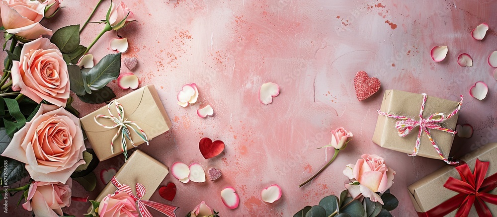 Aufkleber top view of a valentine s day arrangement featuring a rose heart gift boxes ideal for mother s day o