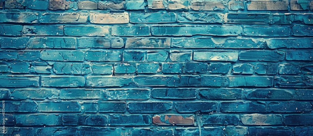 Poster close up vintage brickwork texture on an old brick wall with a blue tint featuring a banner with cop